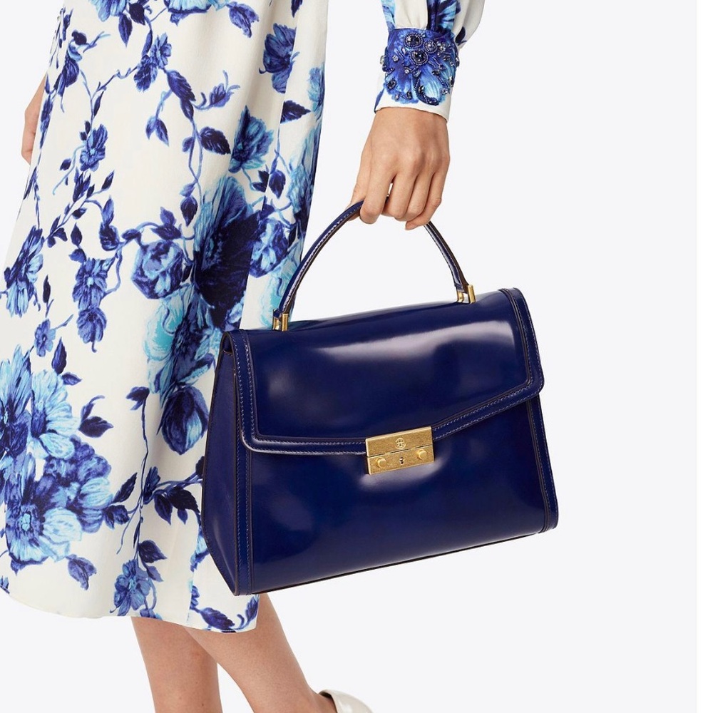 Tory Burch Juliette Top Handle Satchel in Navy Blue